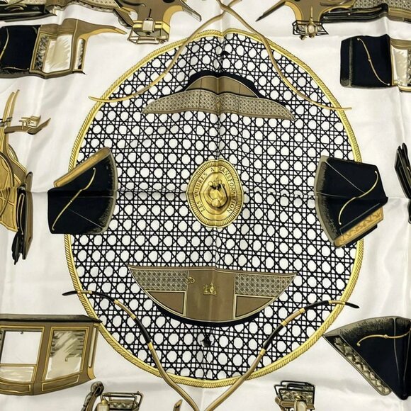 Auth HERMES Carre 90 - White Black Multi Scarf - Picture 3 of 5